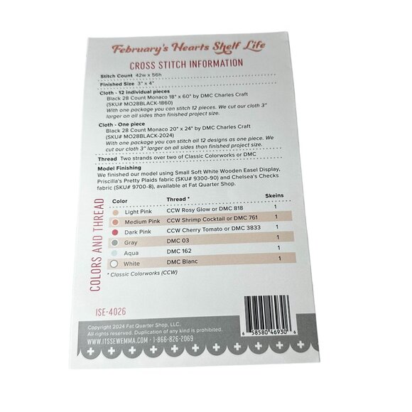 February Hearts Shelf Life Cross Stitch Pattern Kit NEW Its Sew Emma Monthly Jar - Picture 3 of 3